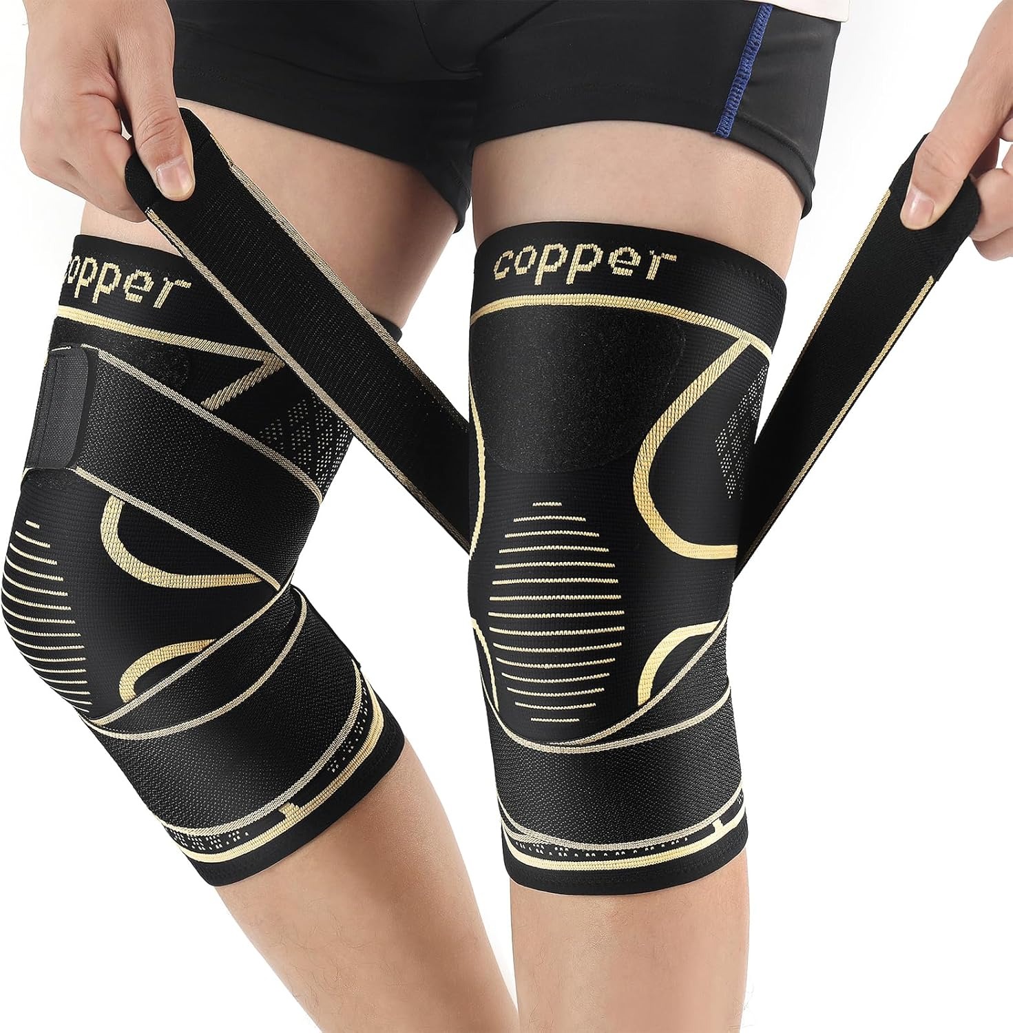 Mountain Biking Knee Pads - Copper Knee Braces with Strap for